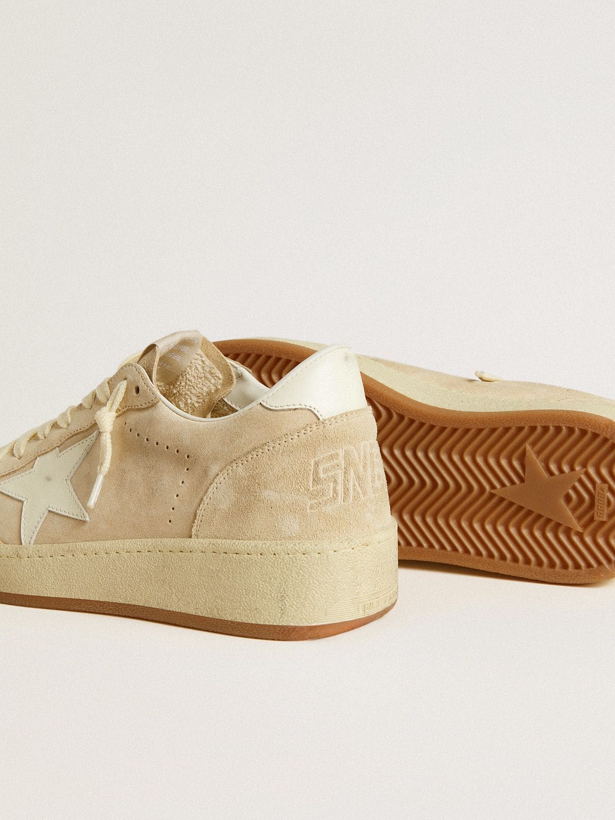 Ball Star 2 in beige suede with white leather star and heel tab| Golden Goose