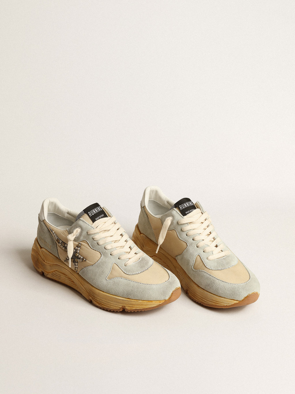 Women's Running Sole in ice gray with studded suede star| Golden Goose