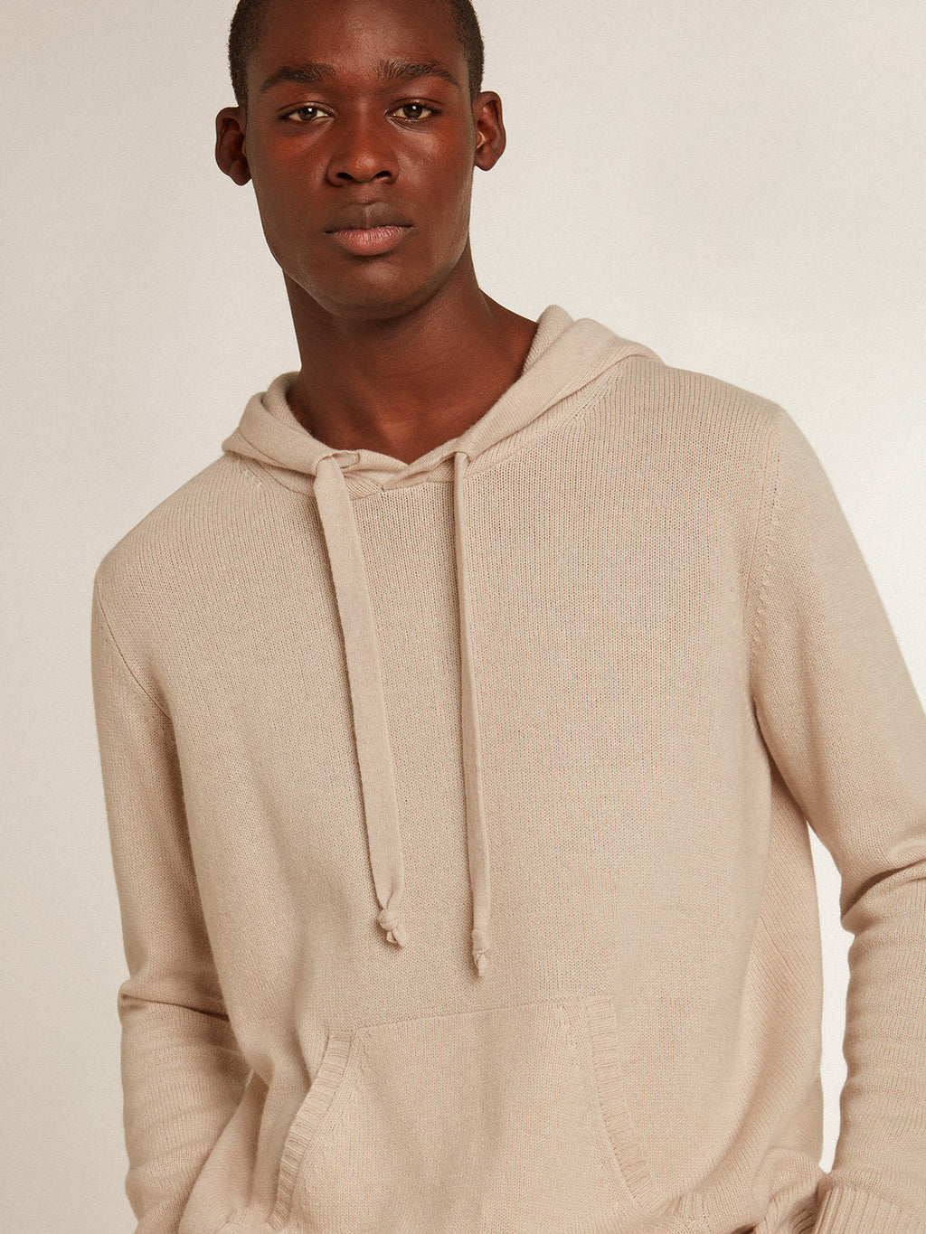 Men's white cashmere blend sweatshirt with hood| Golden Goose