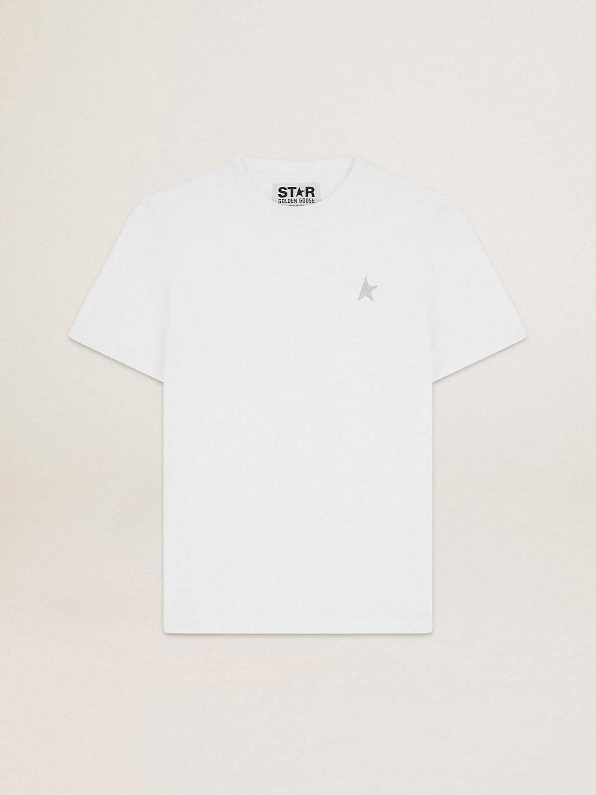 Men's white T-shirt with silver glitter star on the front| Golden Goose