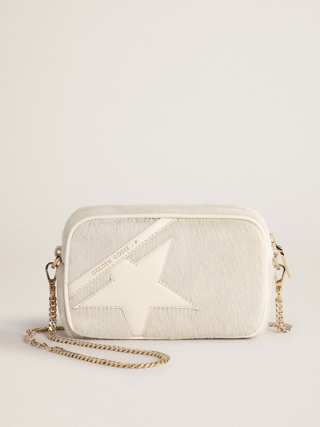 Mini Star Bag in heritage white leather with tone-on-tone star| Golden Goose