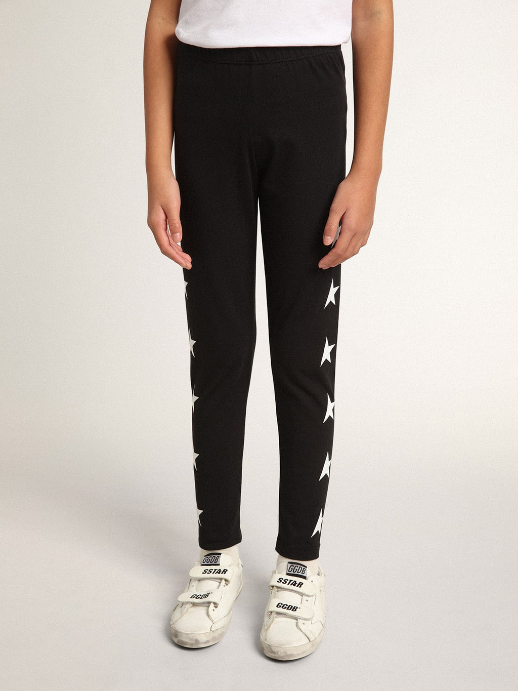 Girls' black leggings with white stars on the sides| Golden Goose