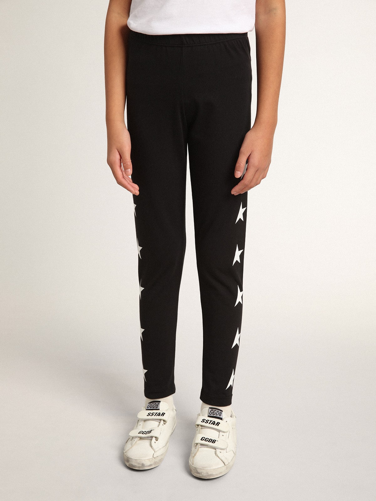 Girls' black leggings with white stars on the sides| Golden Goose