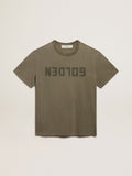 Olive-green regular-fit T-shirt with Golden lettering on the front| Golden Goose