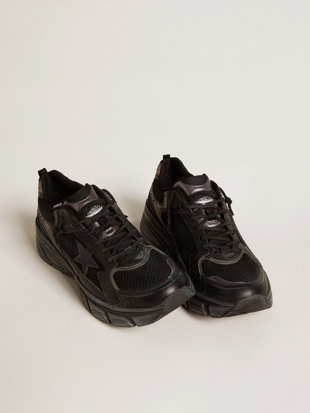 Women's Lightstar with black leather and mesh upper and black star| Golden Goose