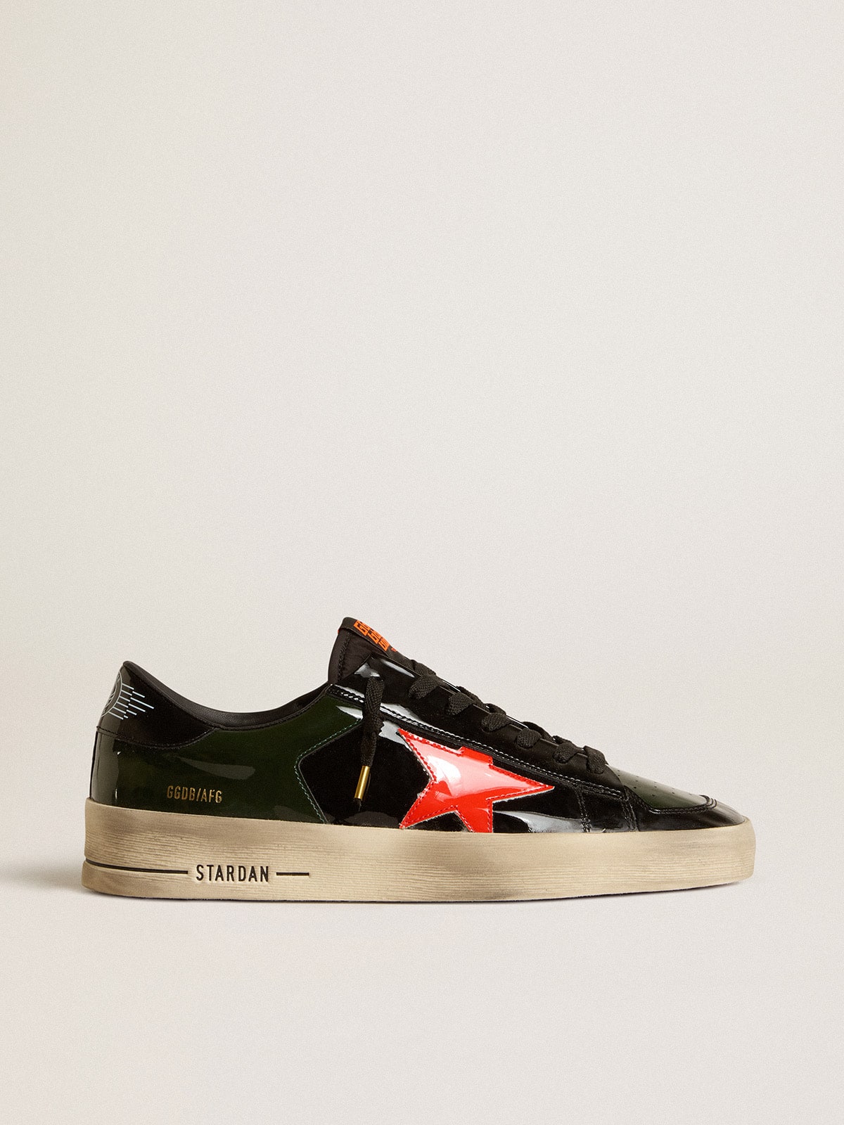 Women's Stardan LAB in black and green patent leather with orange star| Golden Goose