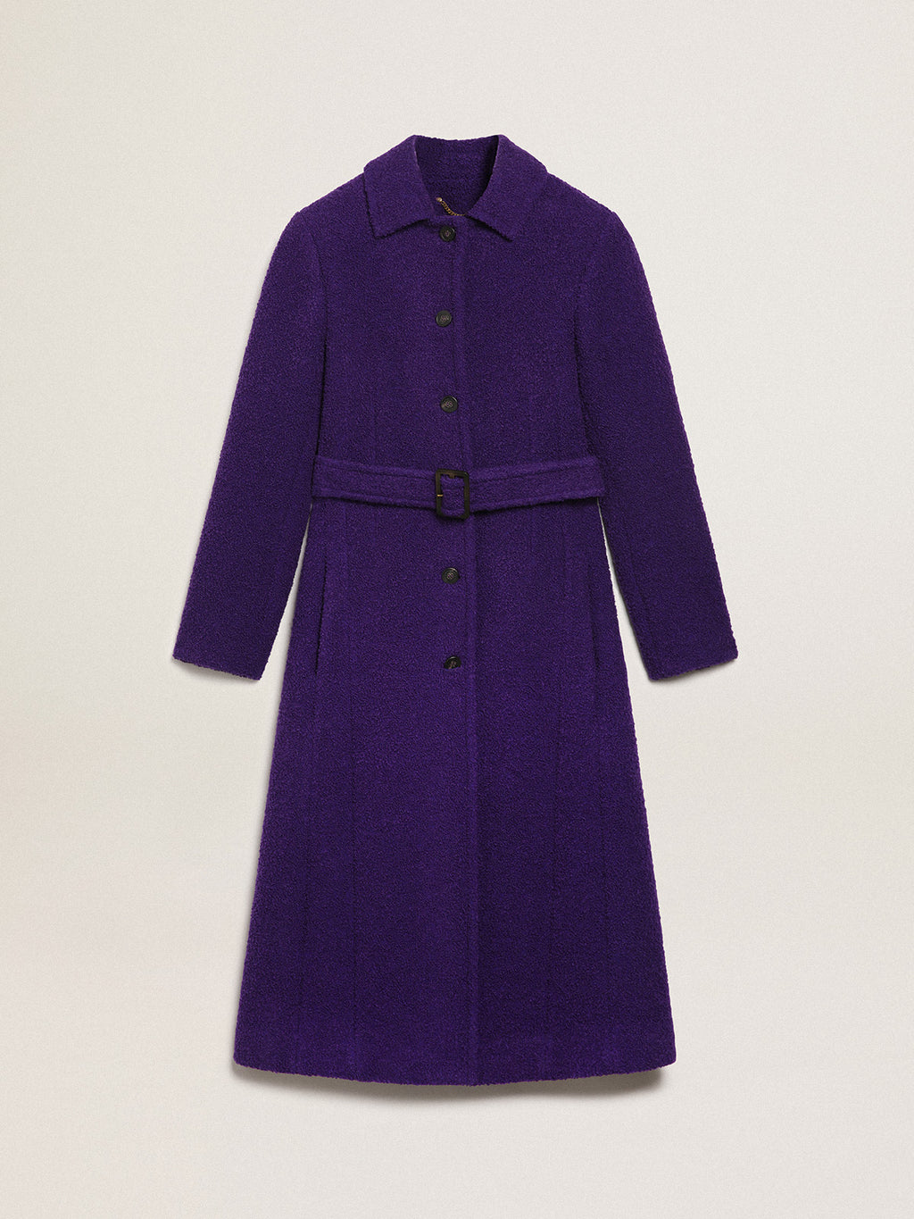 Women's coat in indigo purple wool with printed lining| Golden Goose