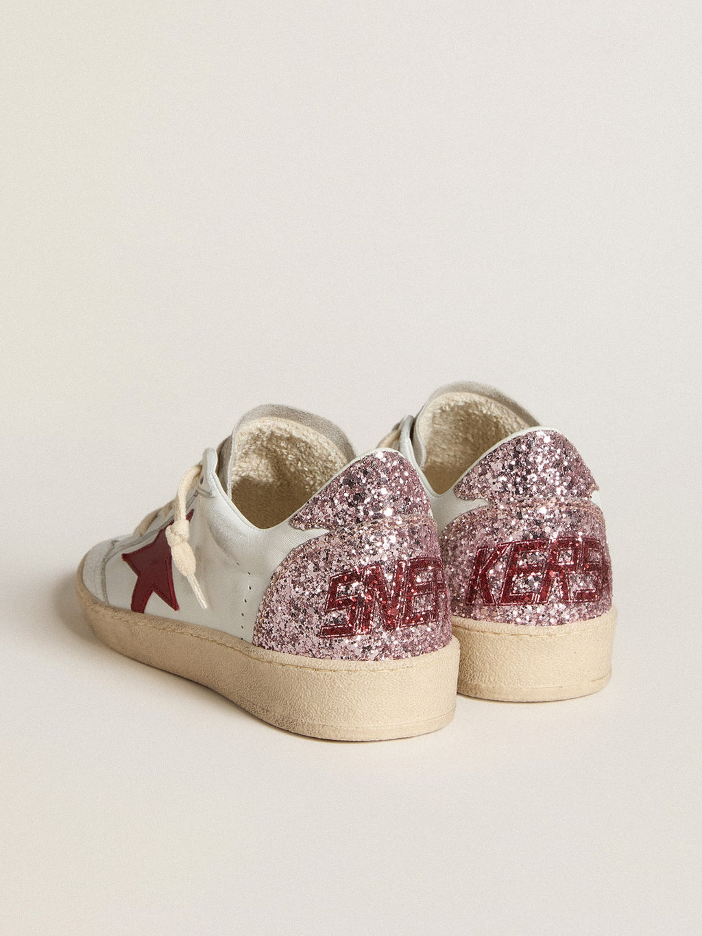 Ball Star LTD with red leather star and pink glitter heel tab| Golden Goose