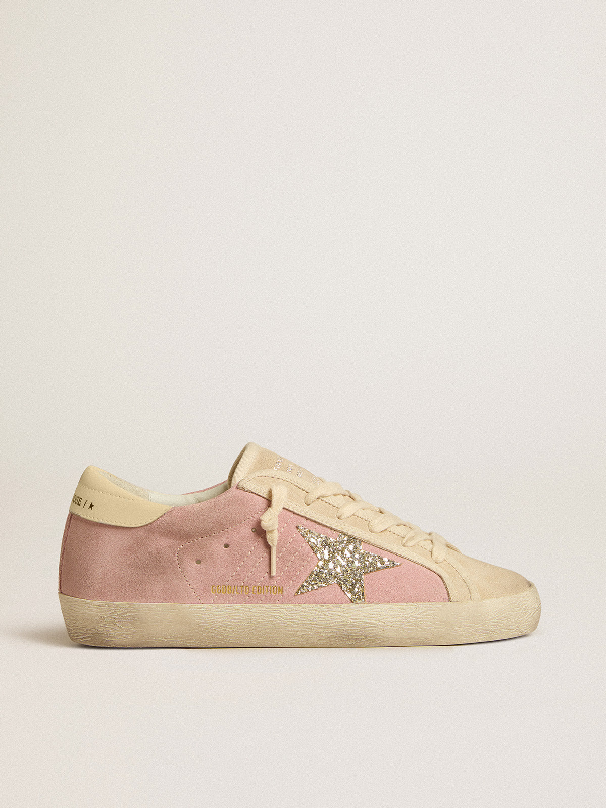 Super-Star LTD in pink and pearl suede with platinum glitter star| Golden Goose
