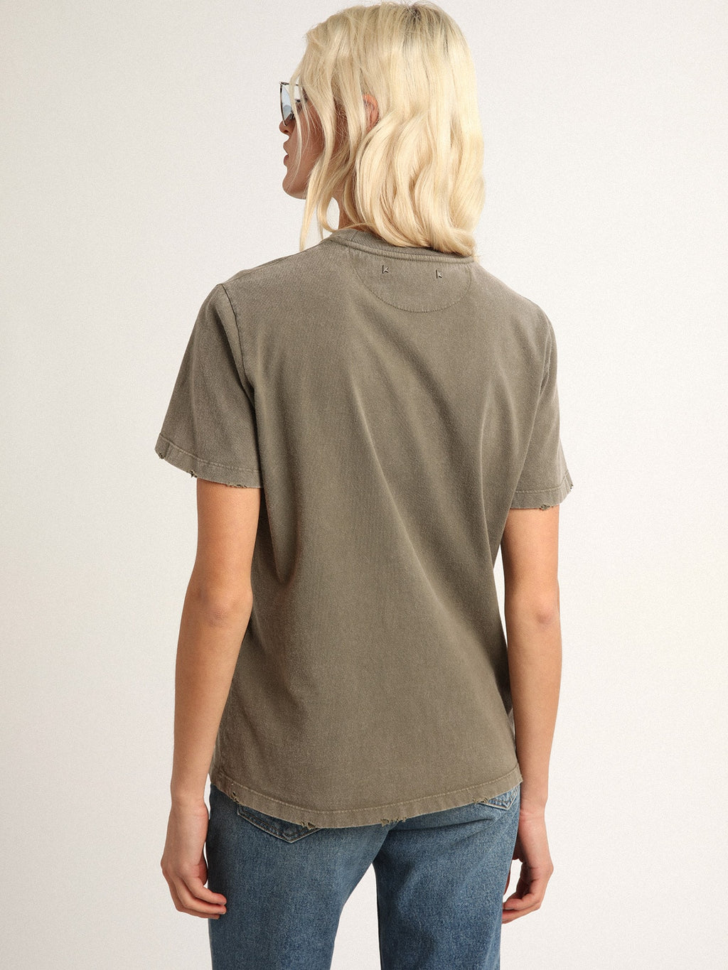 Olive-green regular-fit T-shirt with Golden lettering on the front| Golden Goose