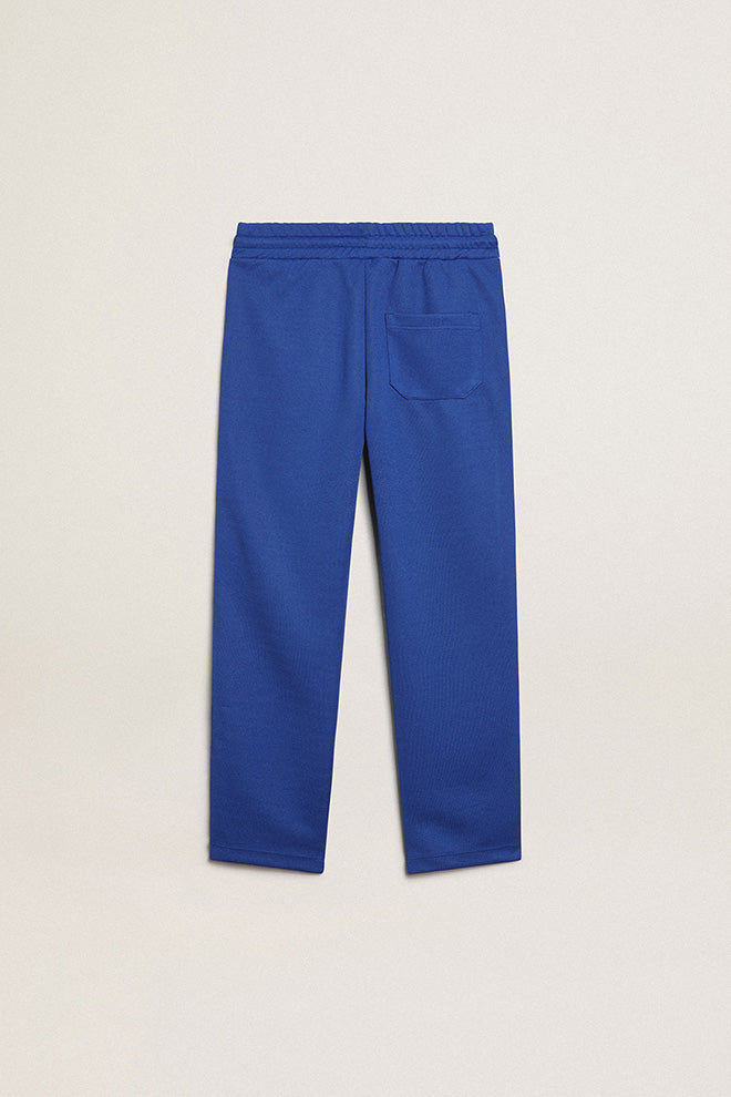 Bright blue joggers with white strip and contrasting bright blue stars| Golden Goose