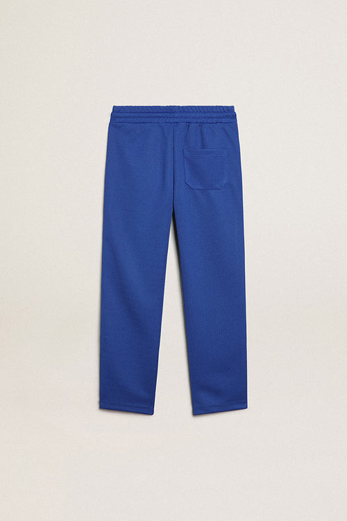 Bright blue joggers with white strip and contrasting bright blue stars| Golden Goose