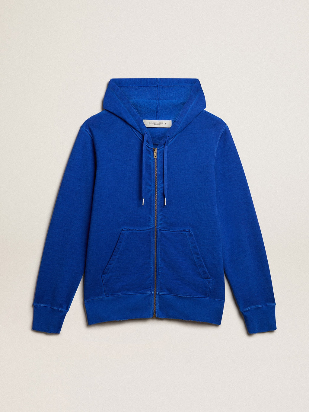 Men's blue-colored hoodie with lettering on the back| Golden Goose