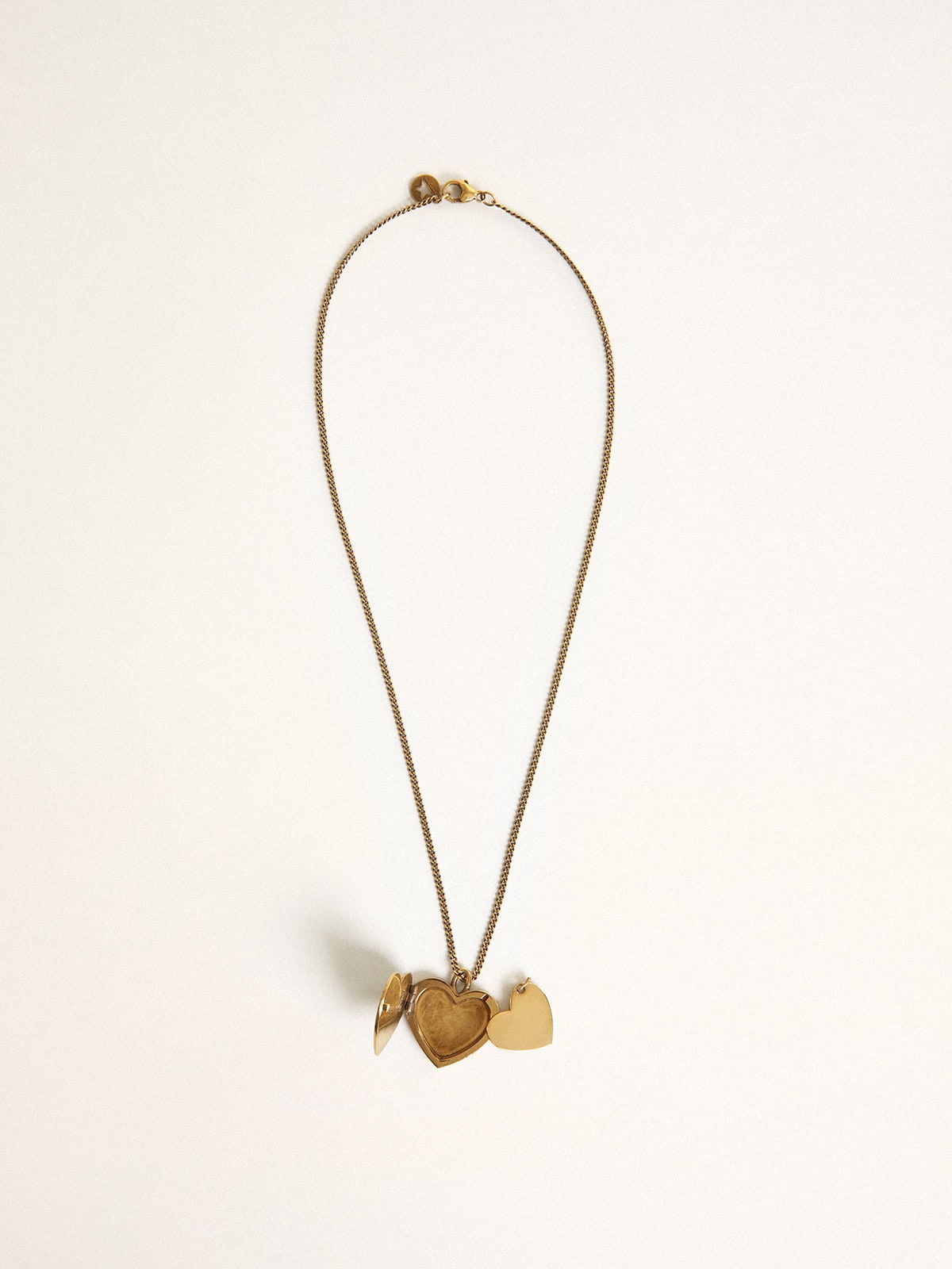 Necklace in antique gold color with heart charms| Golden Goose