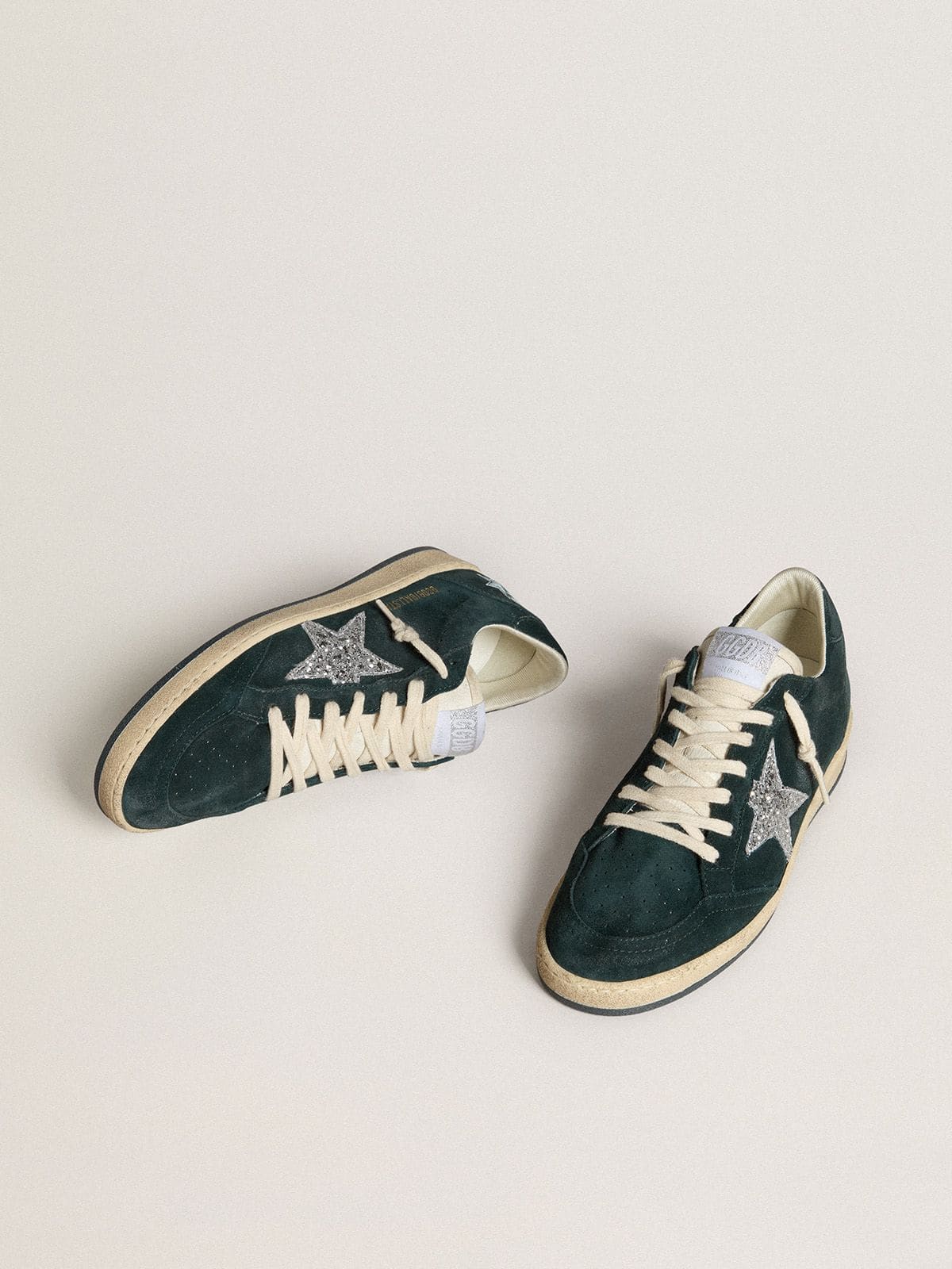 Ball Star in green suede with silver glitter star| Golden Goose