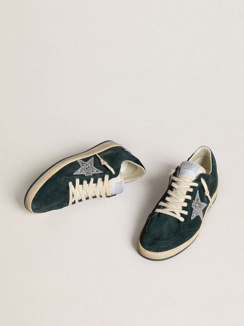 Ball Star in green suede with silver glitter star| Golden Goose