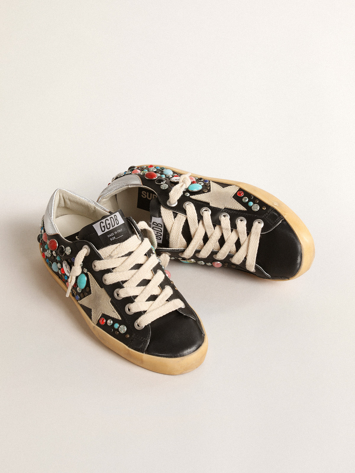 Super-Star with multicolored studs and beige suede star| Golden Goose