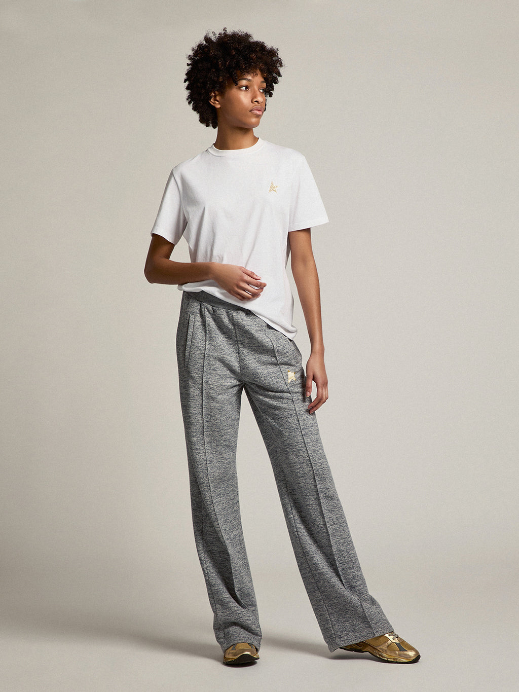 Women's gray joggers with gold star on the front| Golden Goose
