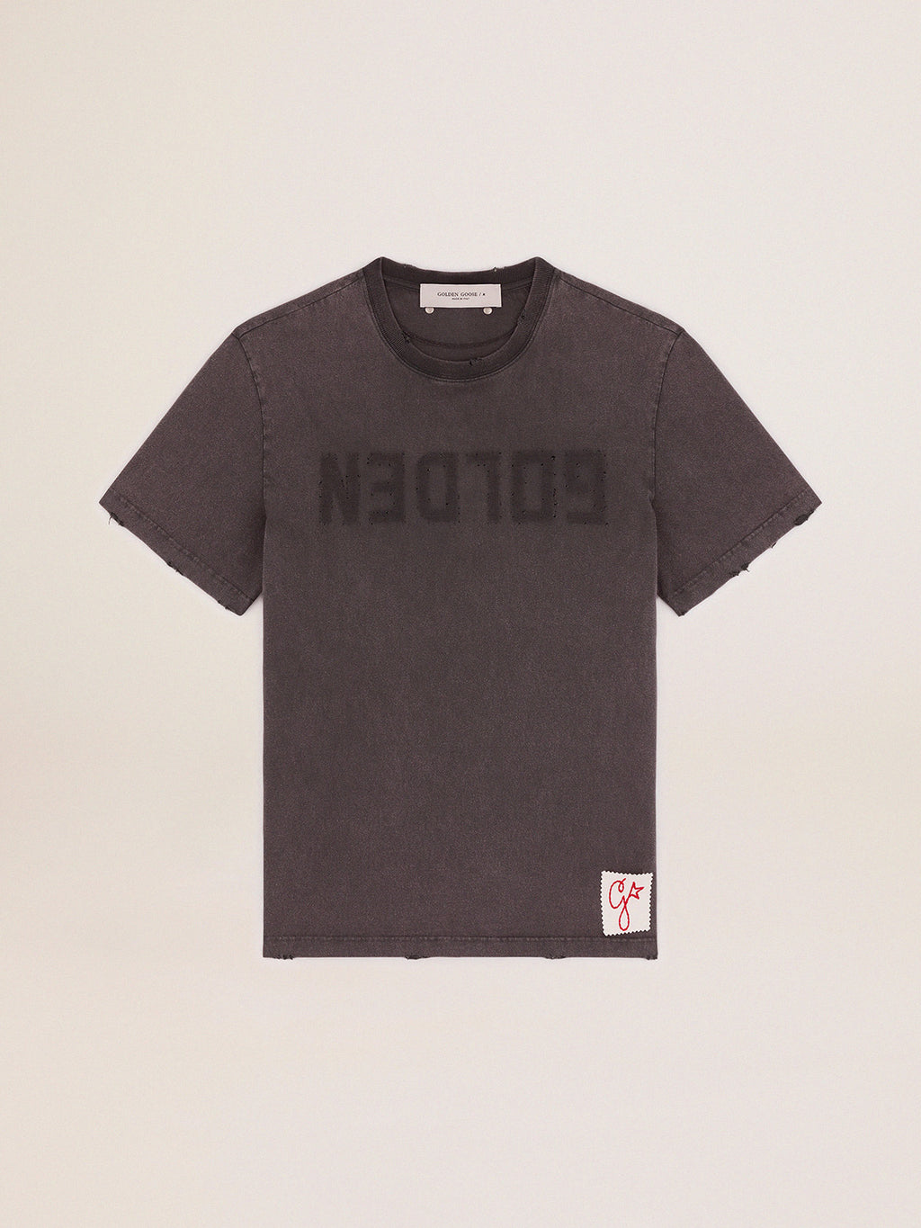 Men's anthracite gray T-shirt with distressed treatment| Golden Goose