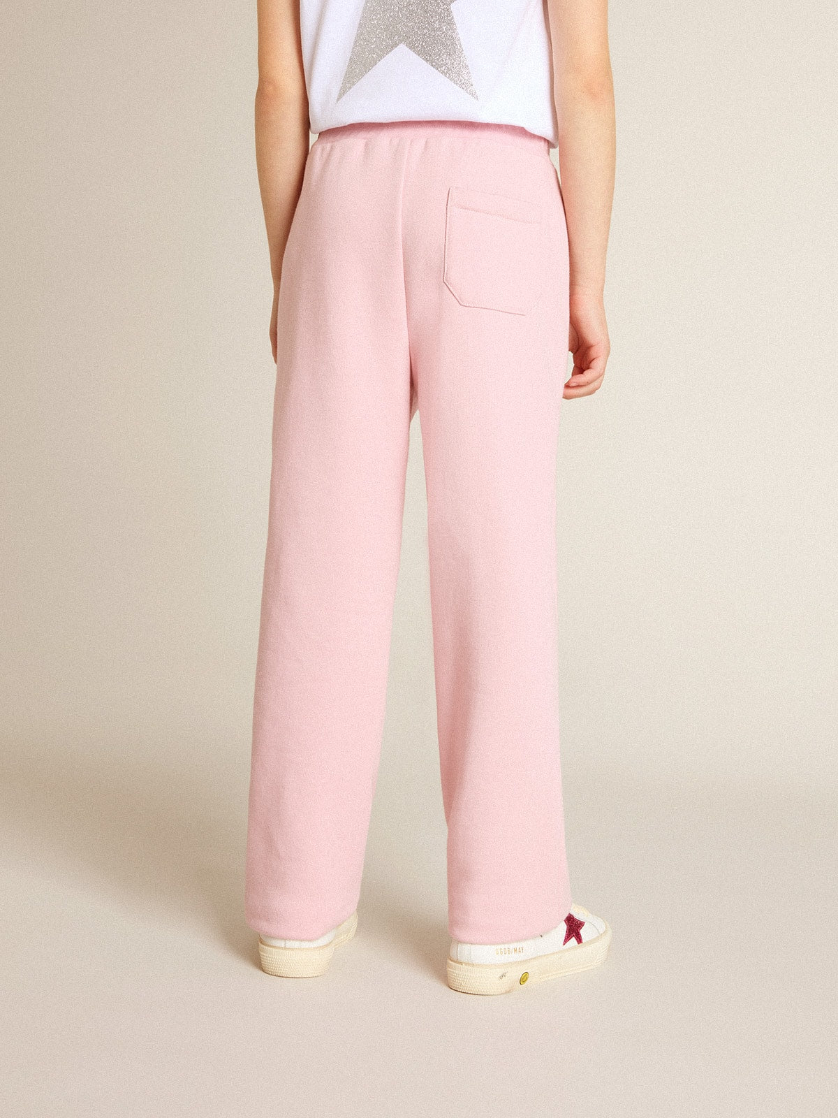 Pink joggers with glitter star on the front| Golden Goose