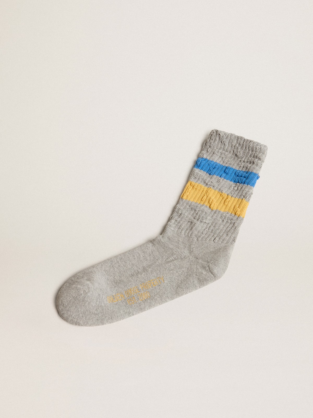 Gray socks with distressed details and two-tone stripes| Golden Goose