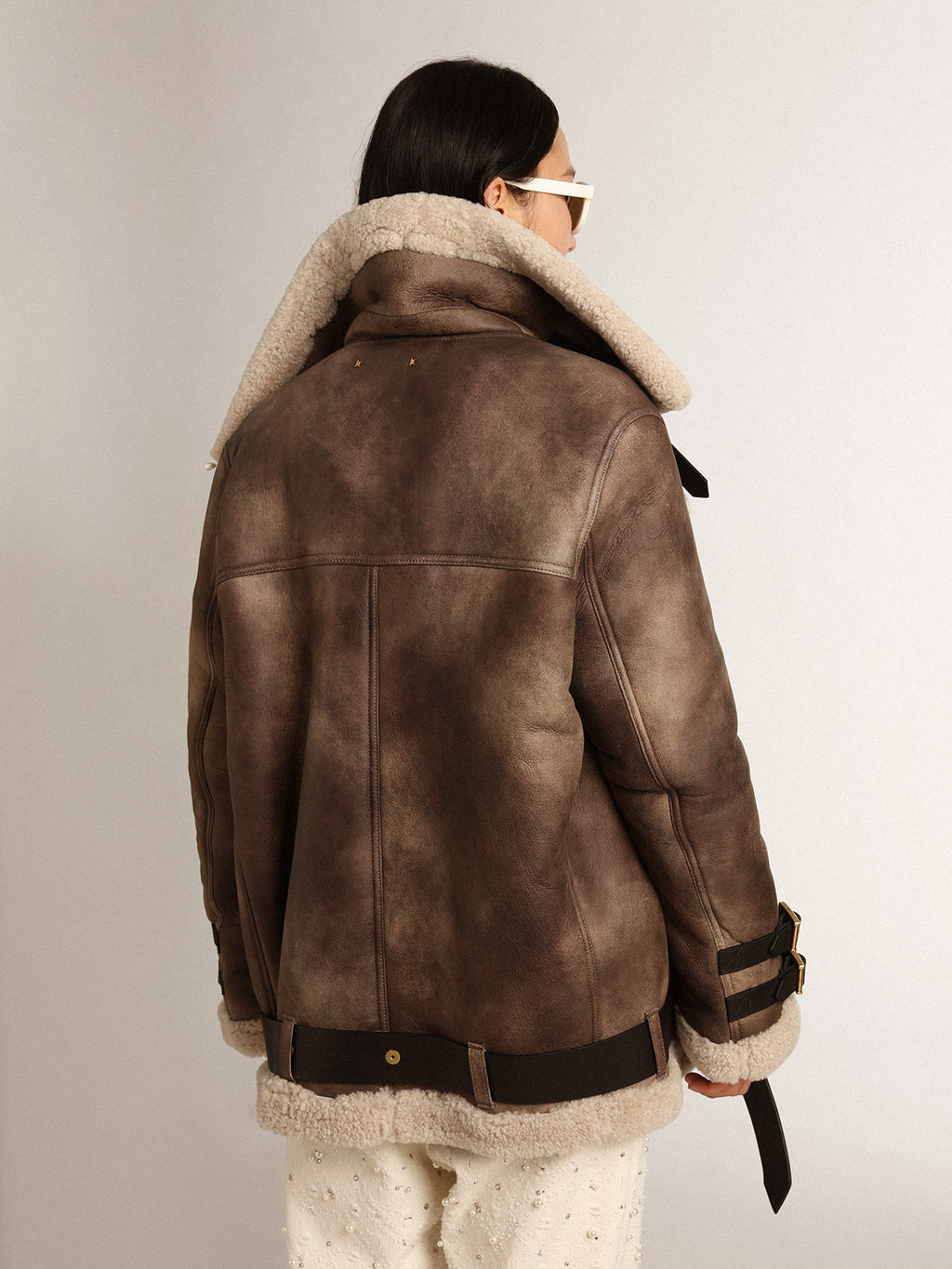 Women's leather jacket with shearling collar| Golden Goose