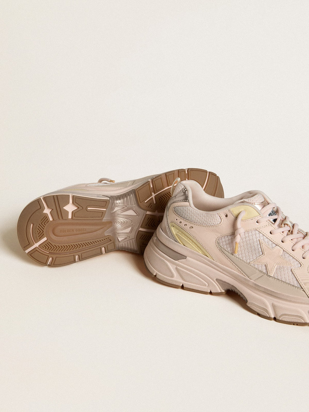 Men's Lightstar with pink leather and mesh upper and pink star| Golden Goose