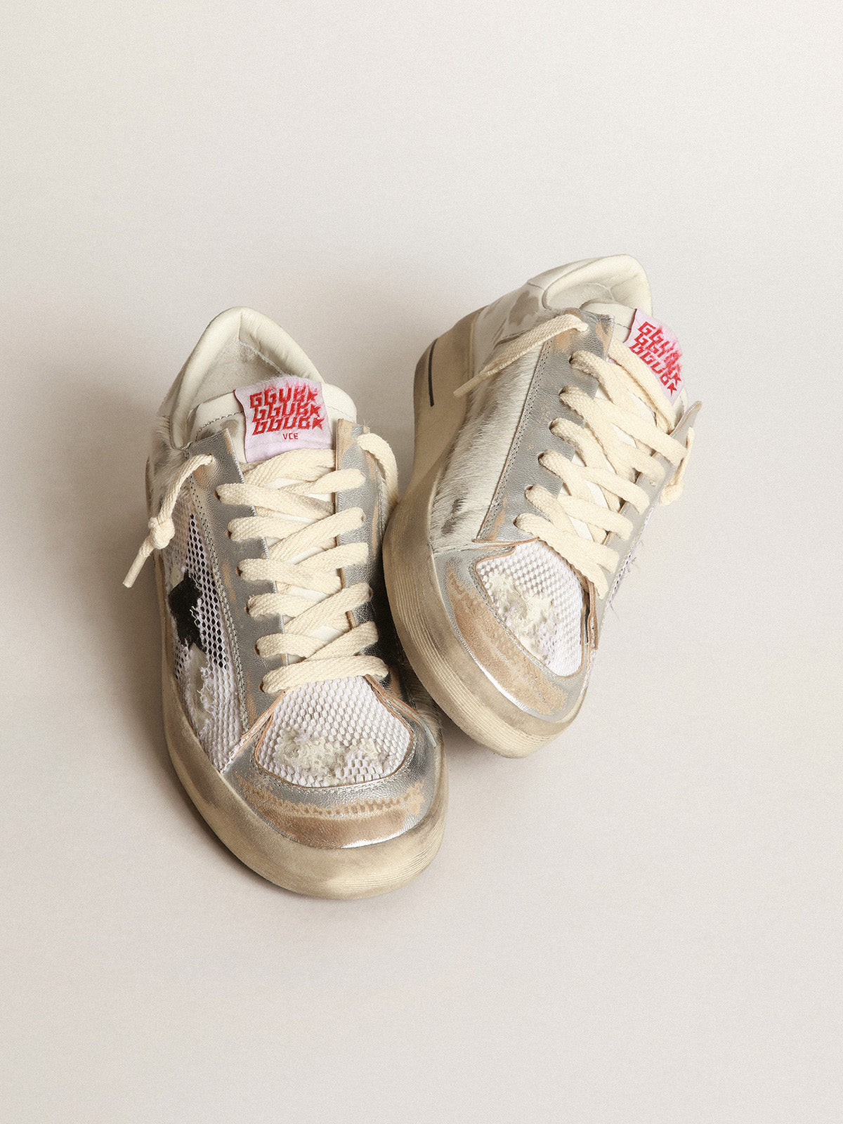 Stardan LAB sneakers in white pony skin and leather with black suede star| Golden Goose