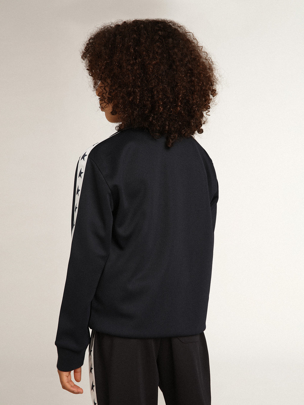 Dark blue zipped sweatshirt with white strip and contrasting stars| Golden Goose