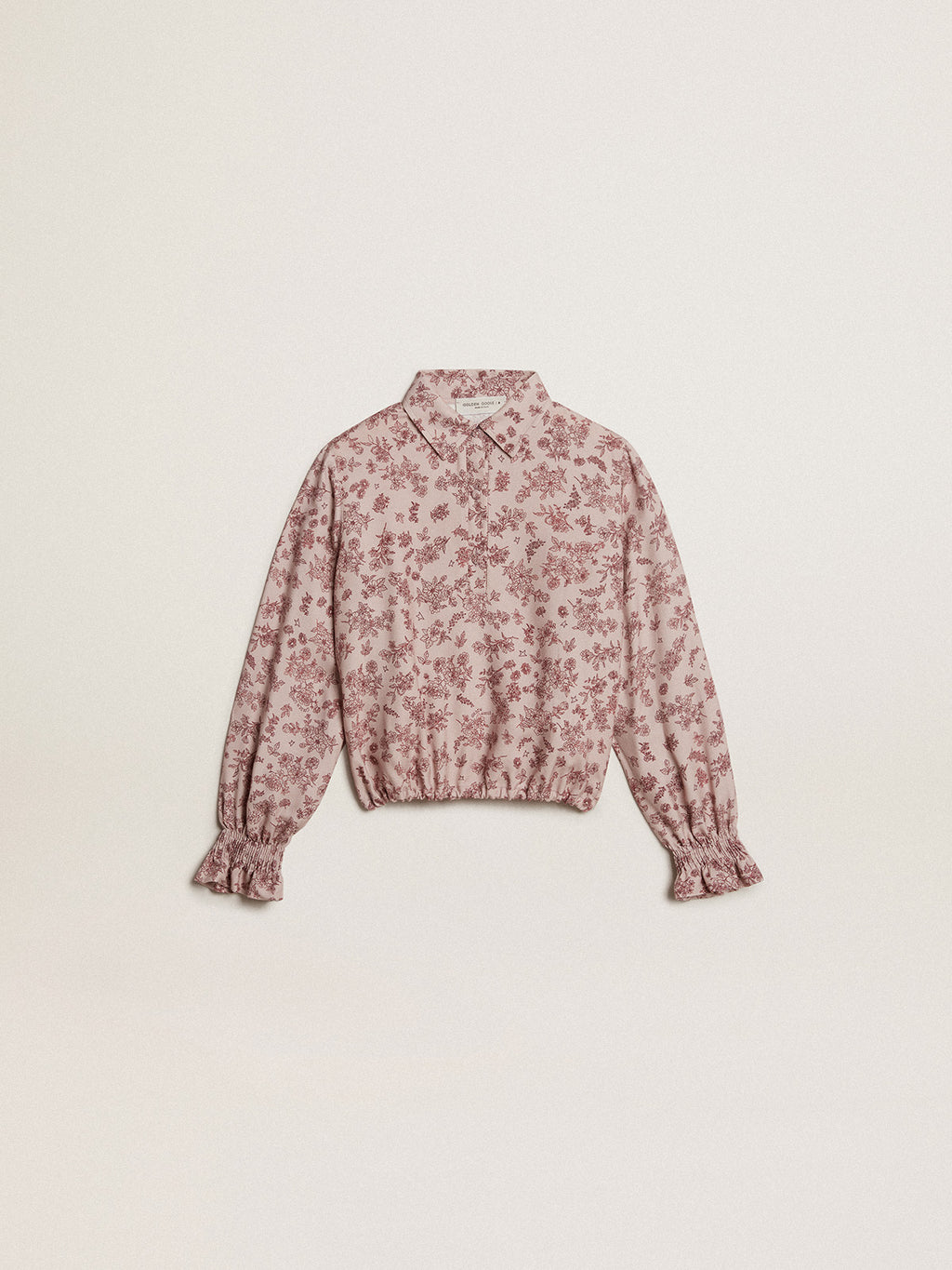 Polo shirt in powder-pink viscose with floral print| Golden Goose