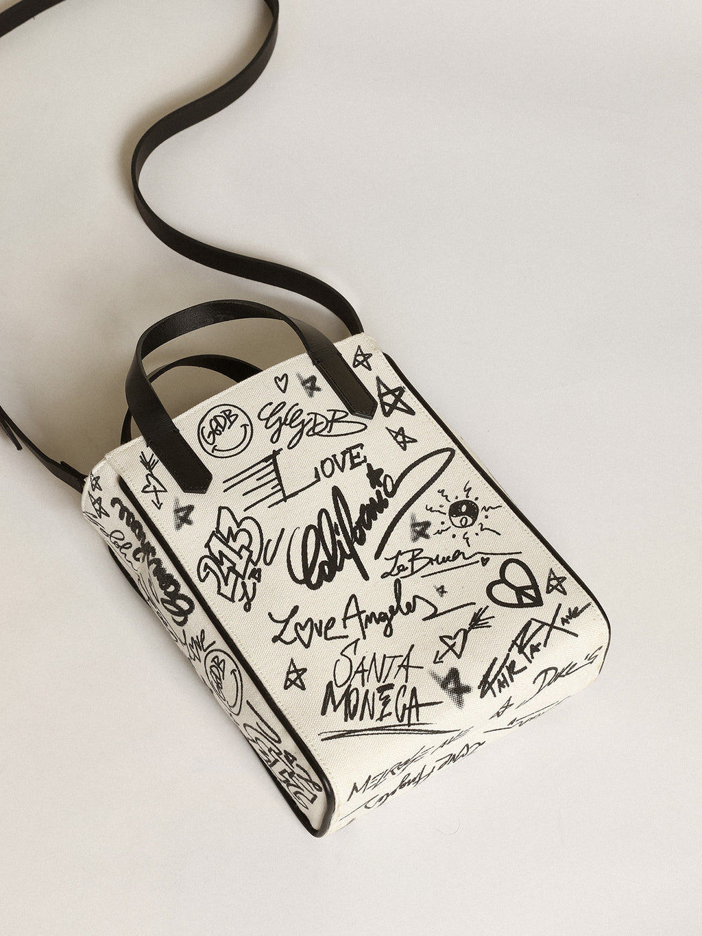 Women's Mini California Bag in white cotton with black print| Golden Goose