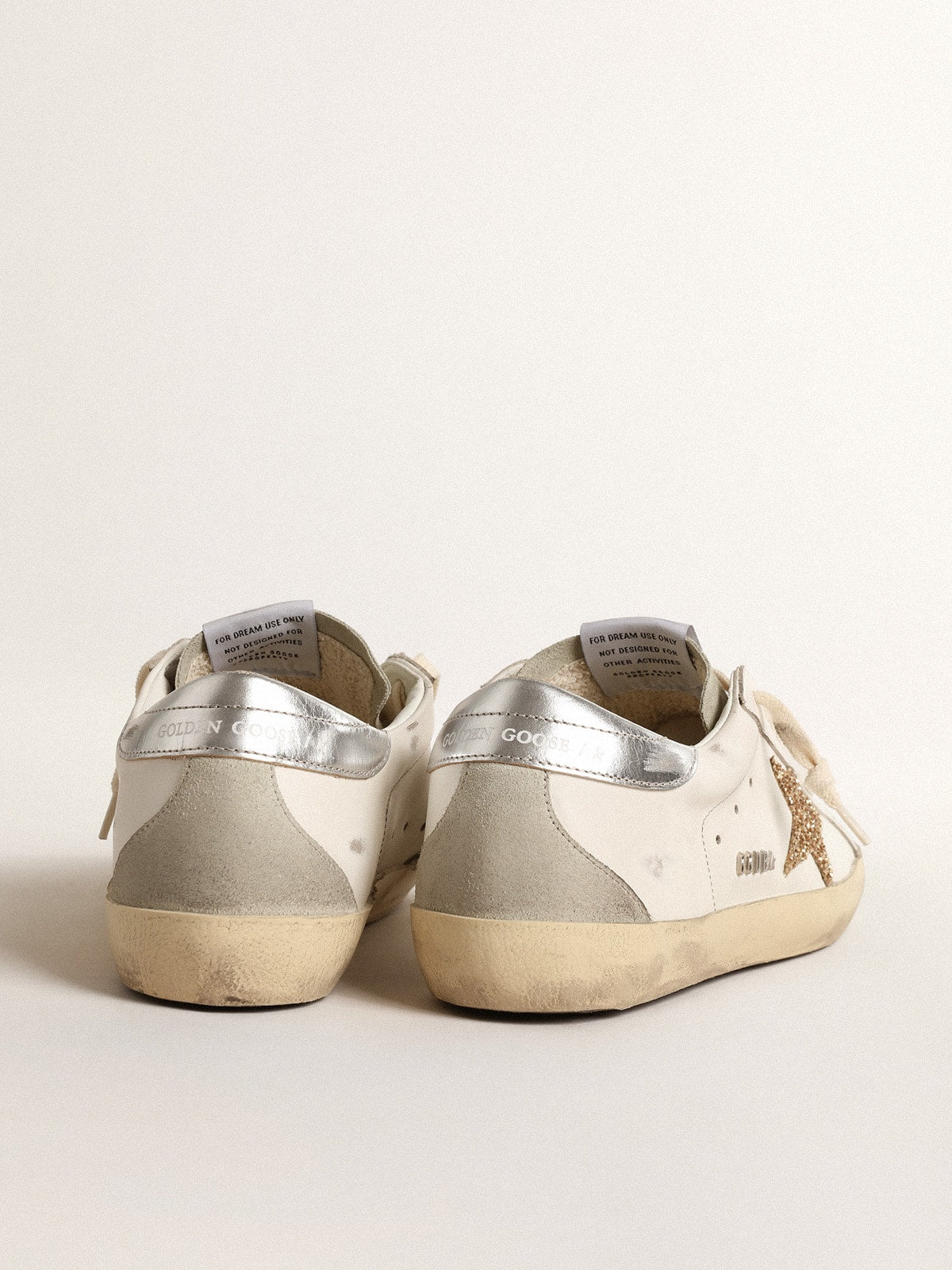 Women's Super-Star with gold glitter star and ice-gray suede inserts| Golden Goose