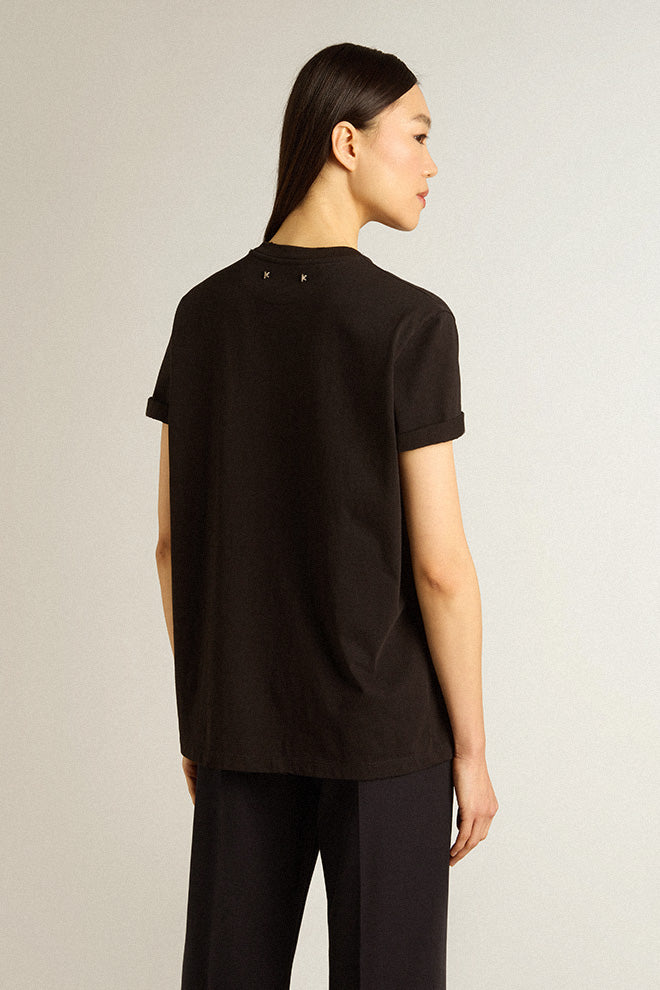 Women's regular-fit distressed T-shirt in black| Golden Goose
