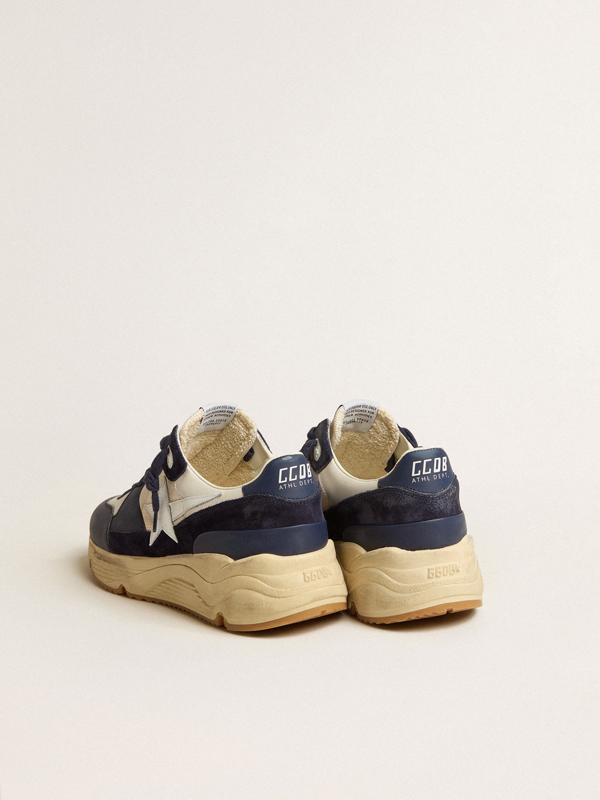Running Sole in cream mesh and blue leather with a white leather star| Golden Goose