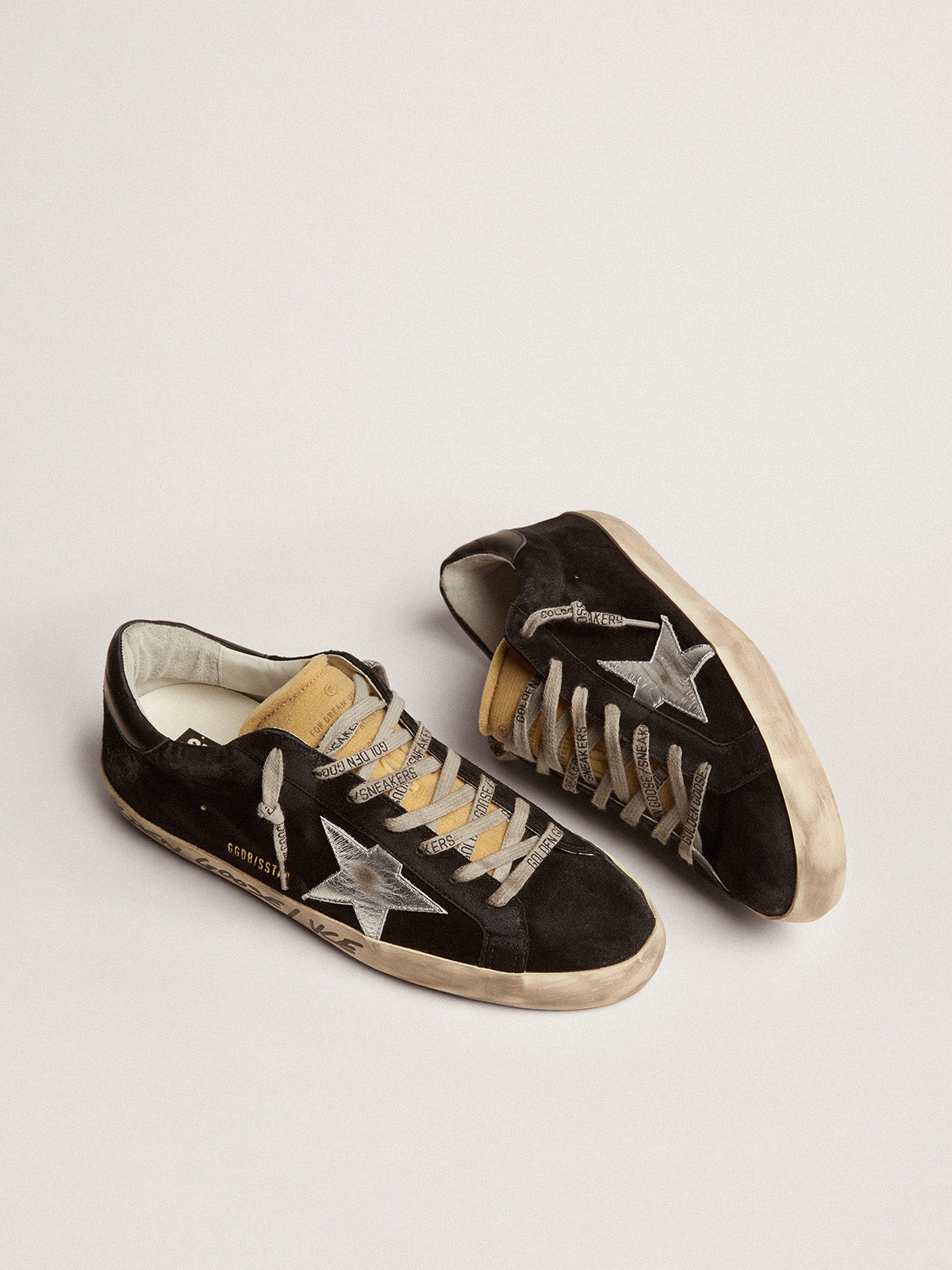 Men's Super-Star in black suede with silver laminated leather star| Golden Goose