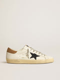Super-Star with blue canvas star and tobacco leather heel tab| Golden Goose