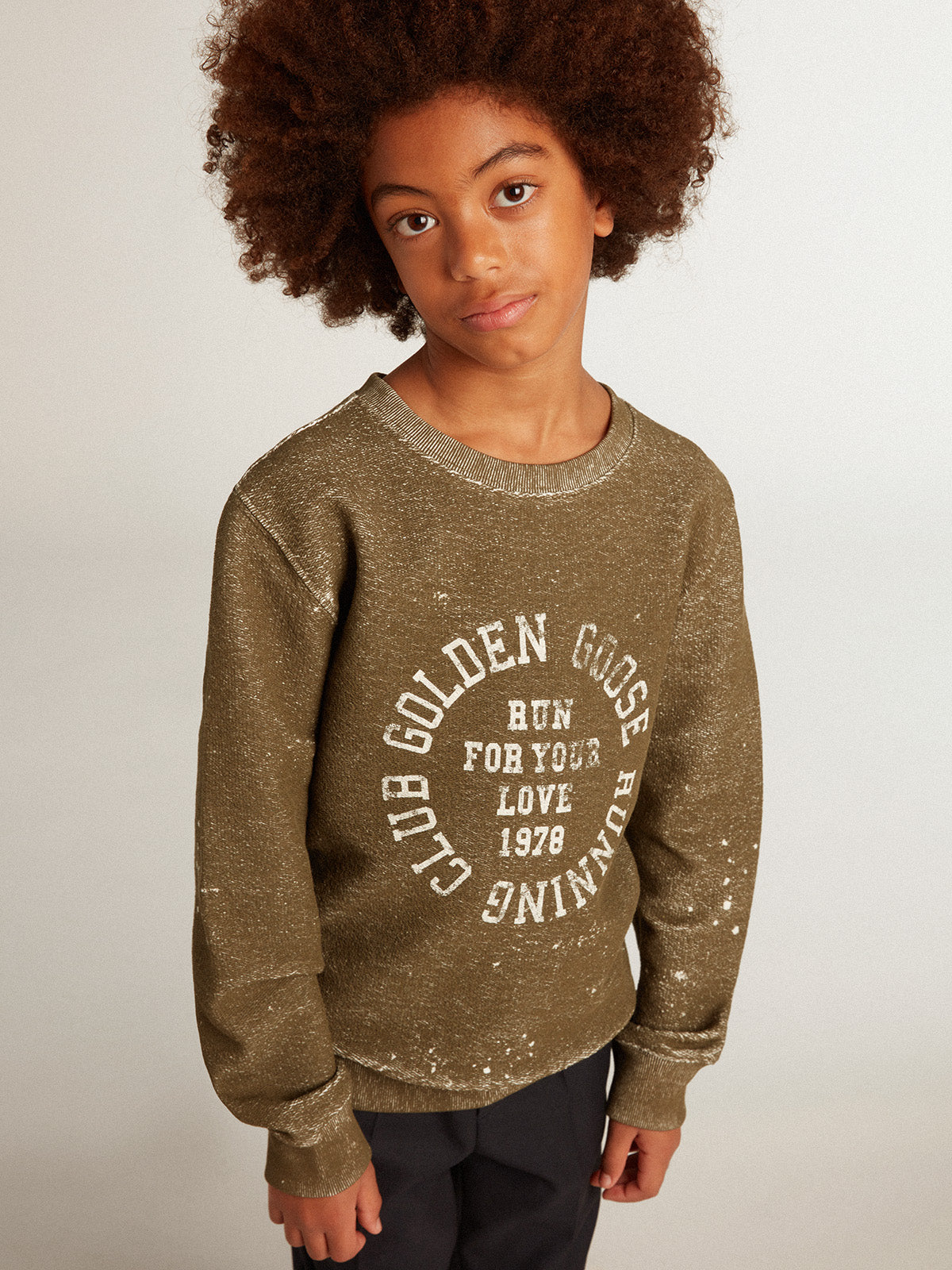 Boys' vintage-effect beech-colored cotton sweatshirt| Golden Goose
