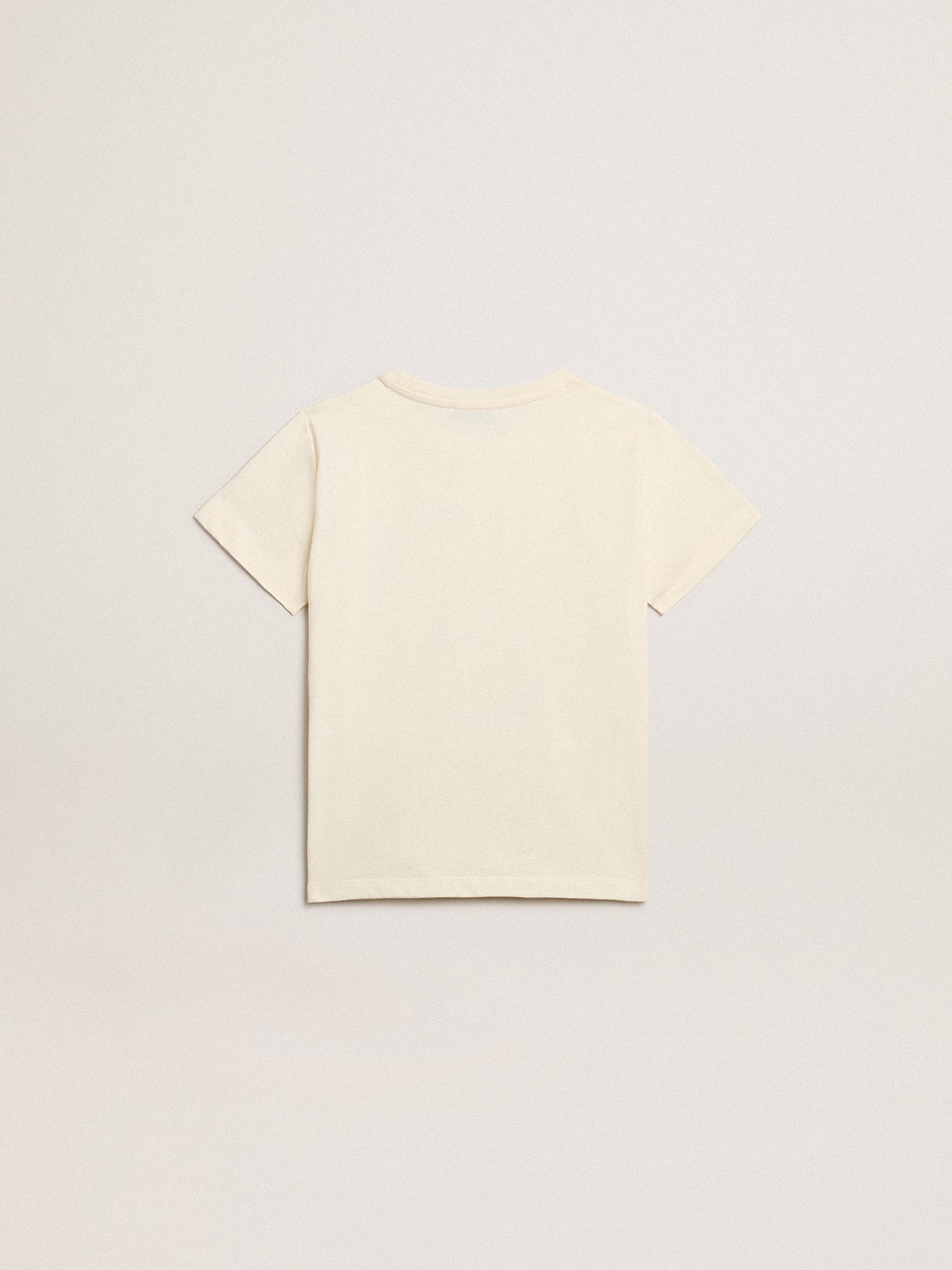 Cotton T-shirt in aged white with faded print at the center| Golden Goose
