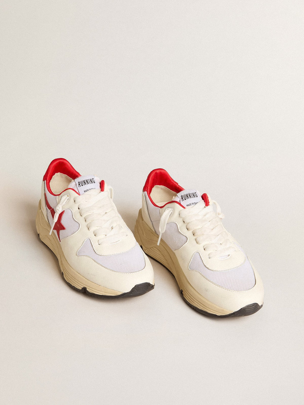 Running Sole LTD in white nappa and nylon with a red leather star| Golden Goose