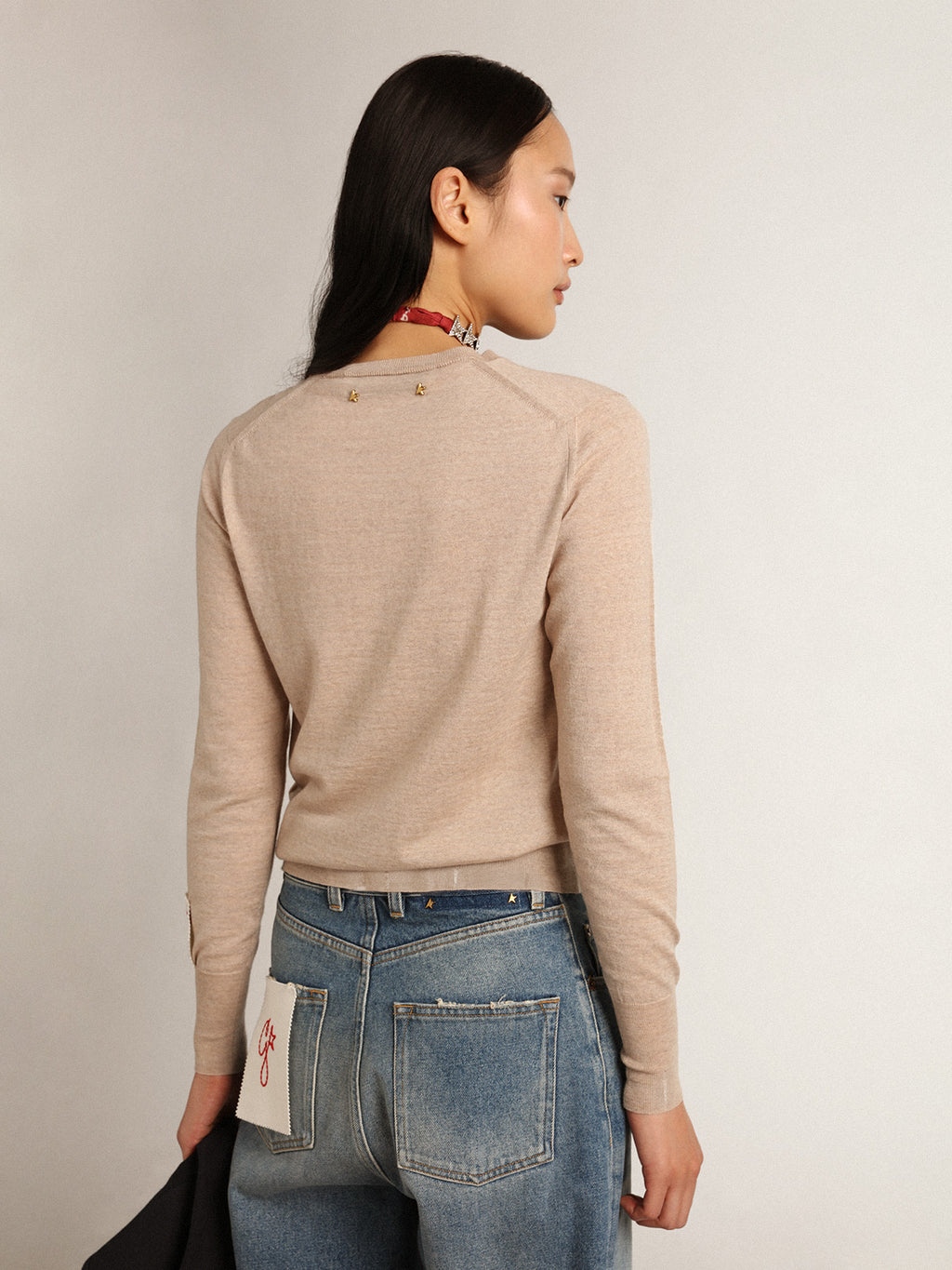 Women's sweater in light brown merino wool| Golden Goose