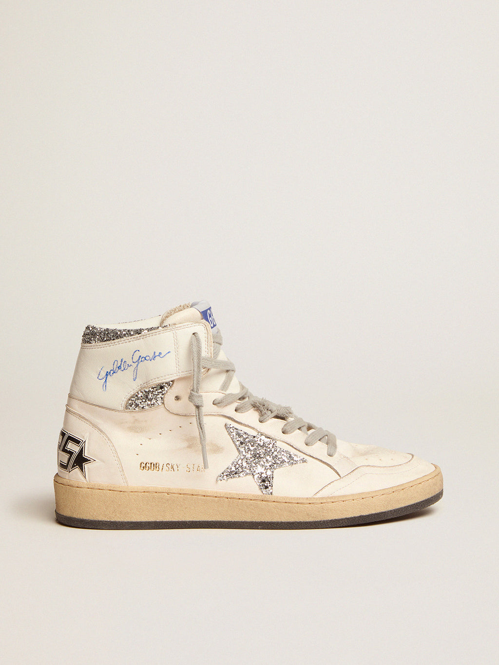 Women's Sky-Star with signature on the ankle and silver inserts| Golden Goose