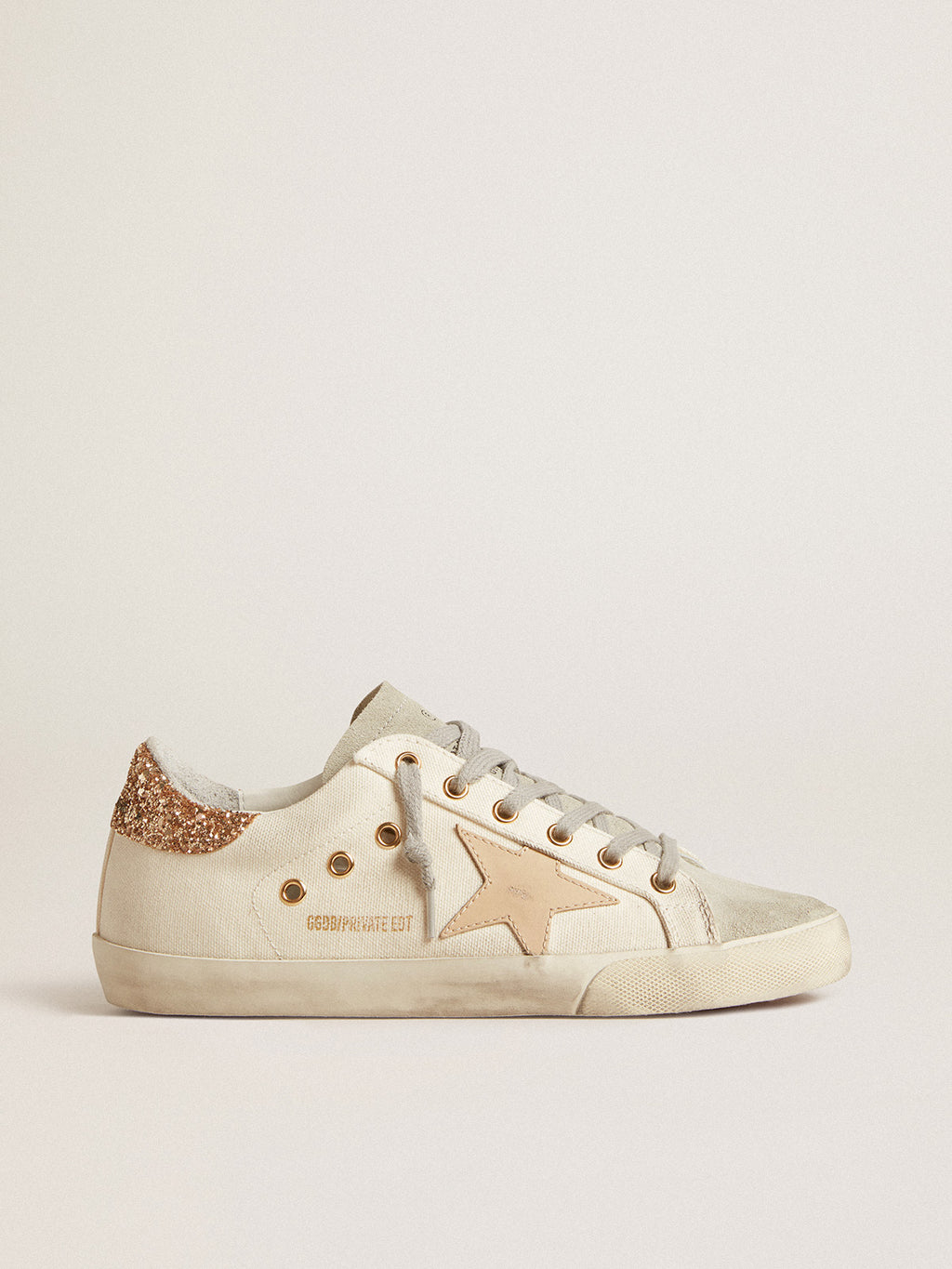 Super-Star LTD in canvas with sand star and glitter heel tab| Golden Goose