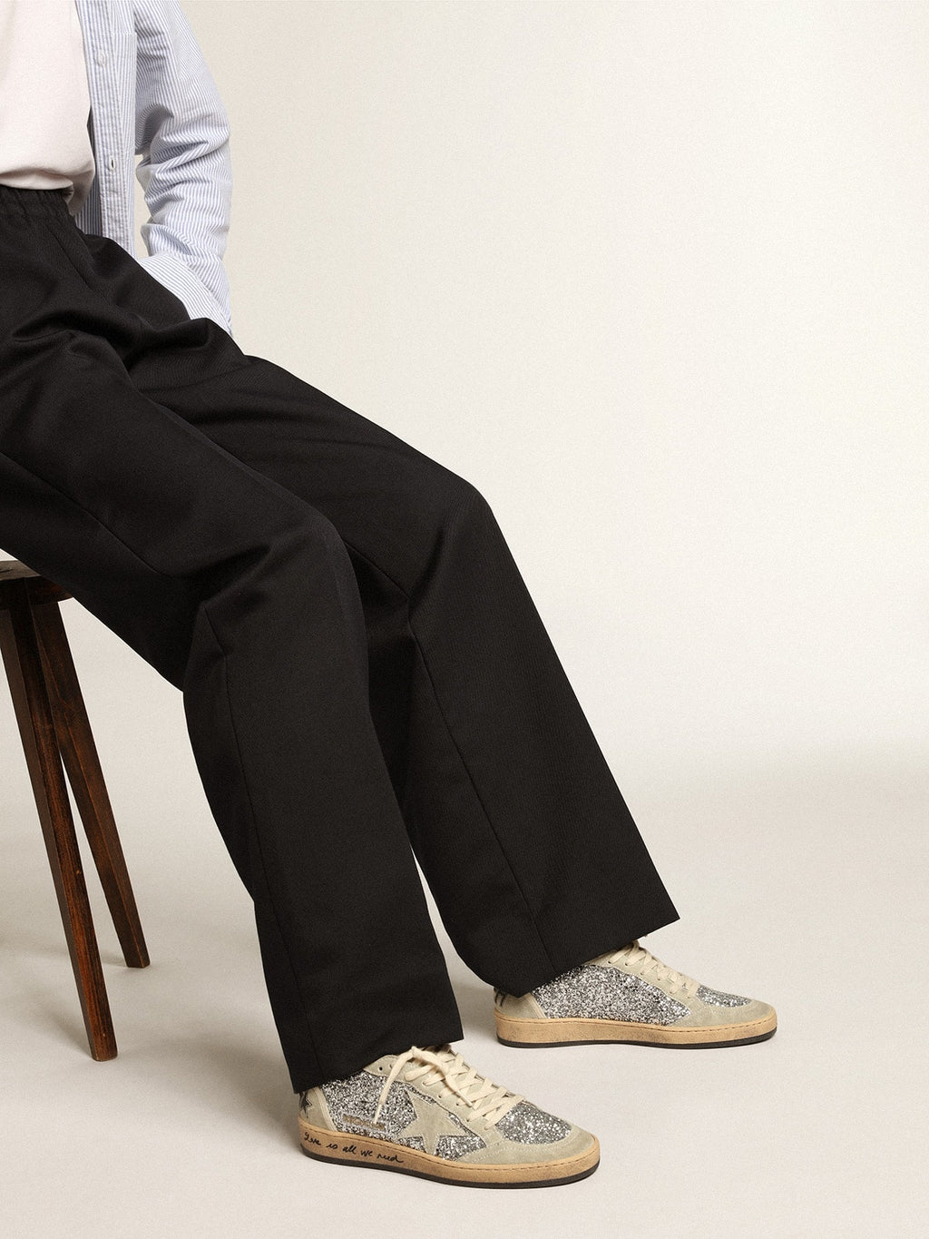 Women's Ball Star in silver glitter with ice-gray suede inserts| Golden Goose