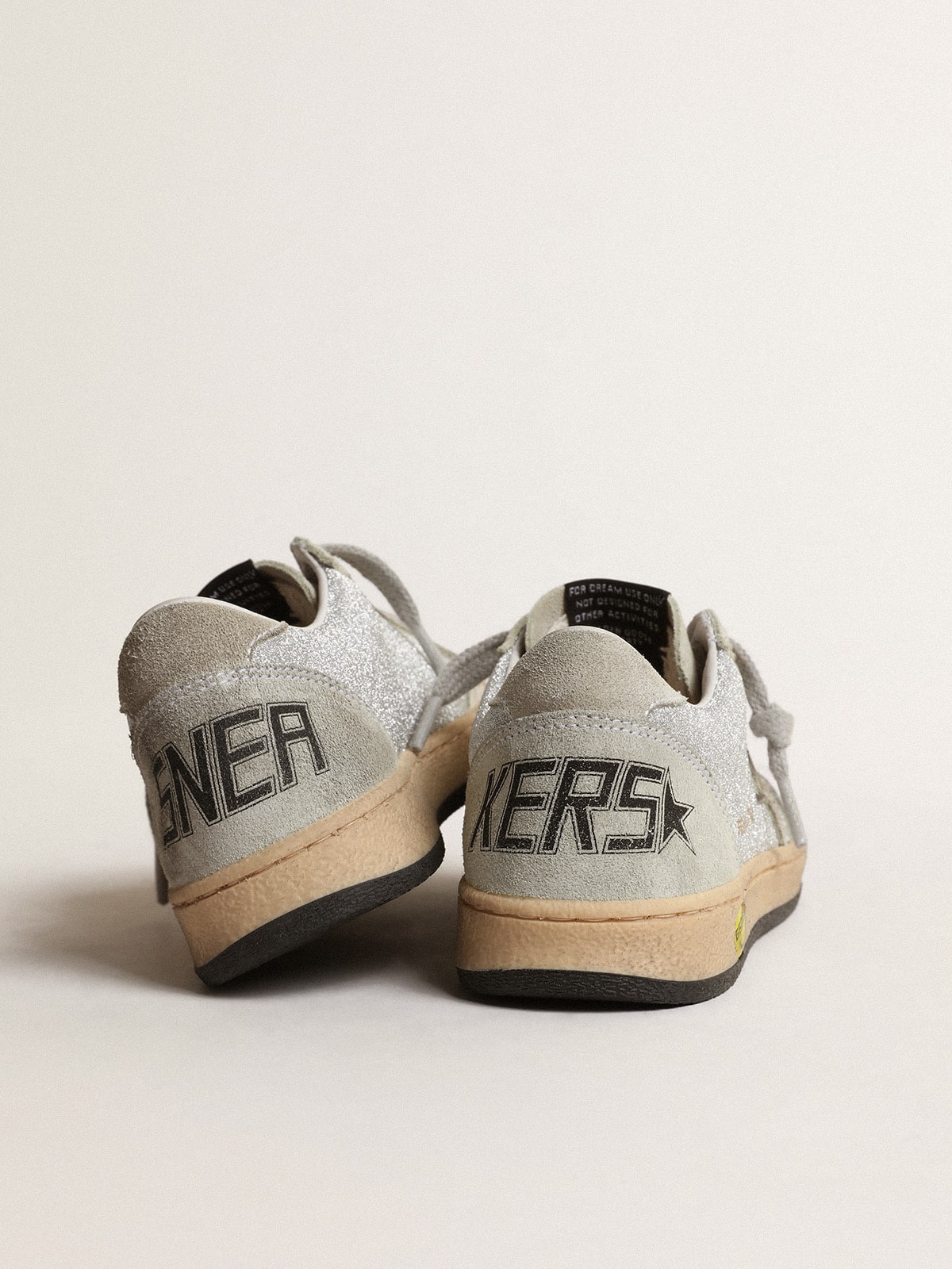 Ball Star Young in glitter with ice-gray suede inserts| Golden Goose