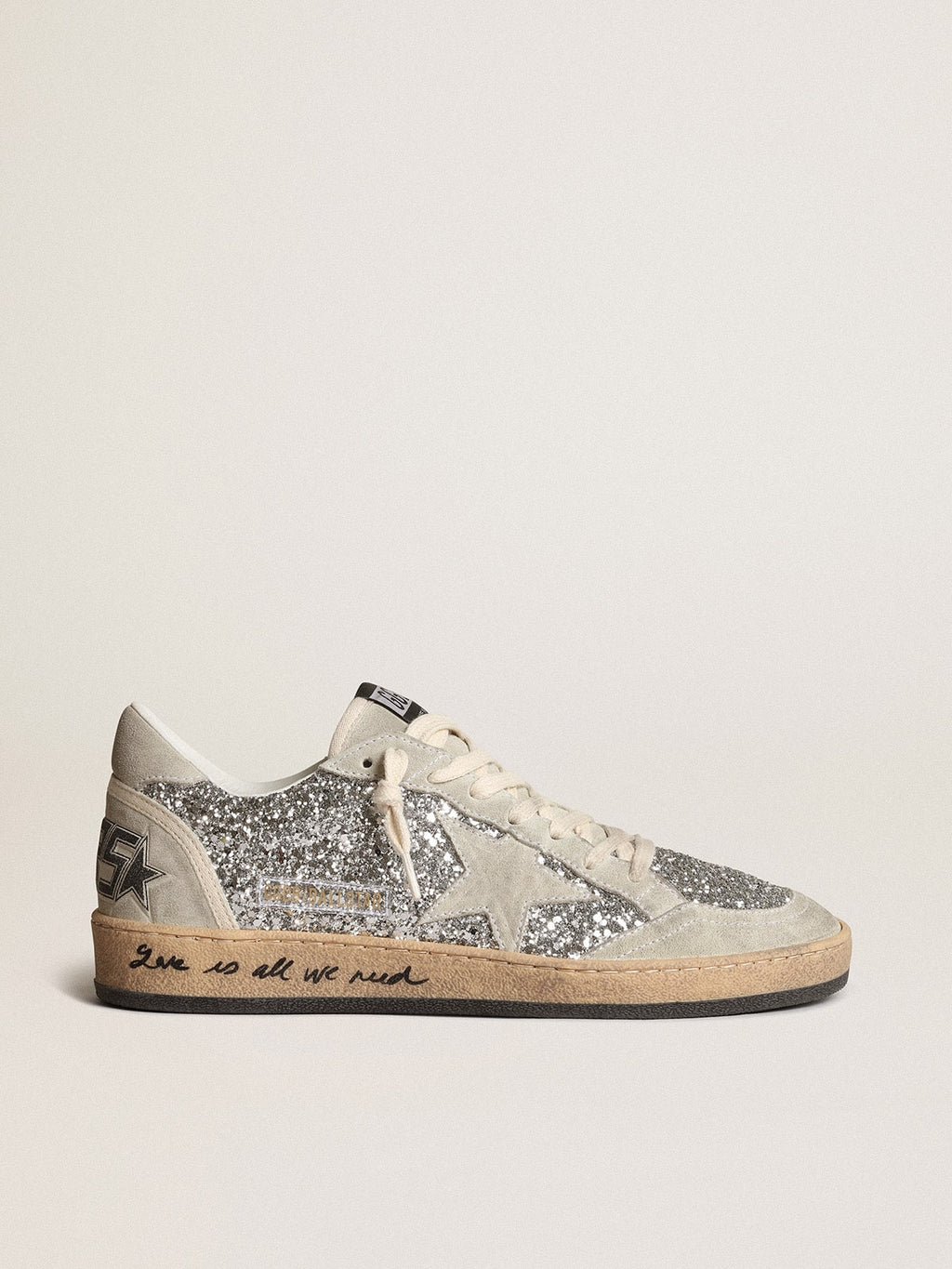 Women's Ball Star in silver glitter with ice-gray suede inserts| Golden Goose