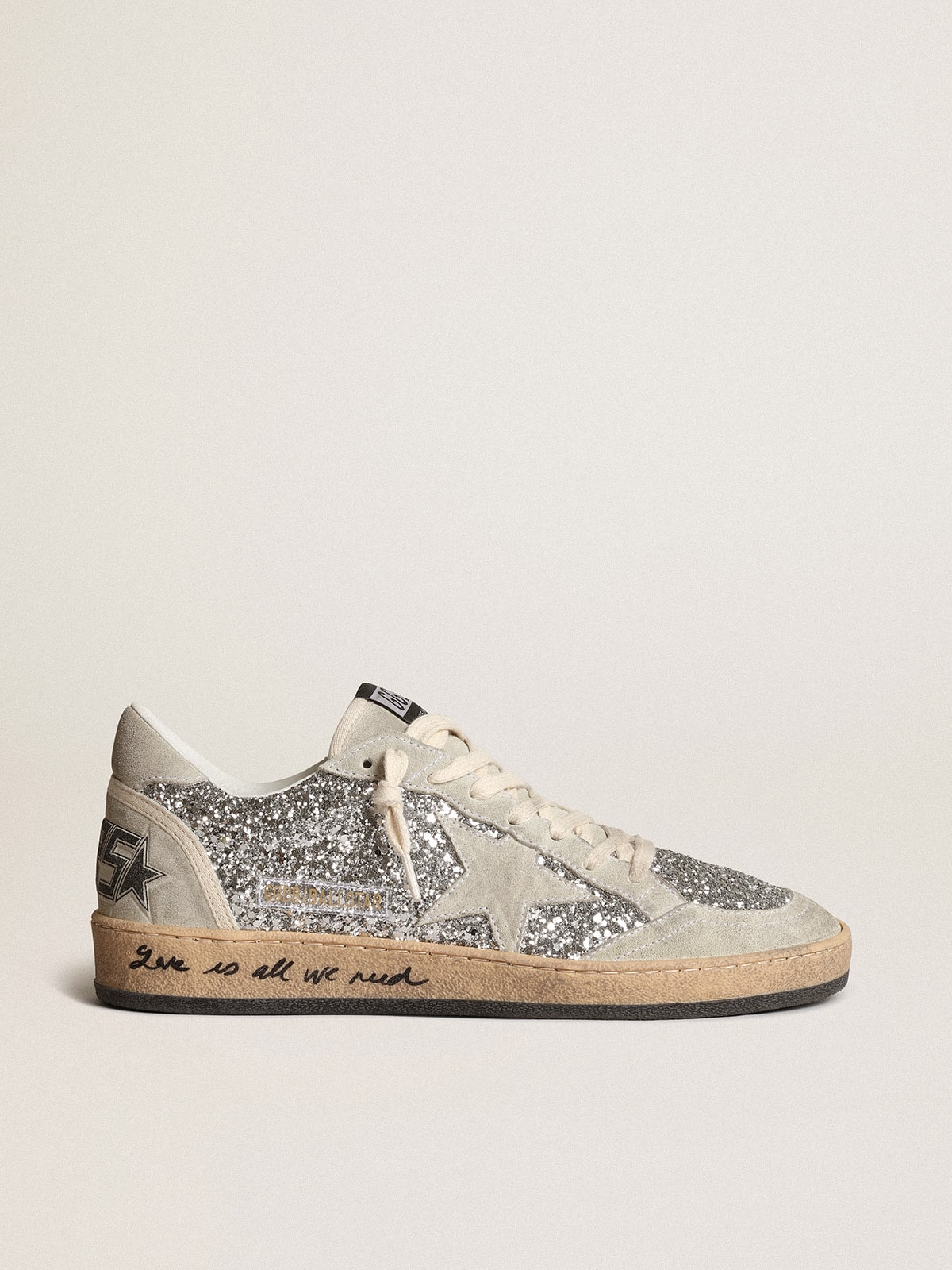Women's Ball Star in silver glitter with ice-gray suede inserts| Golden Goose