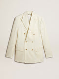 Men's cream-colored double-breasted blazer