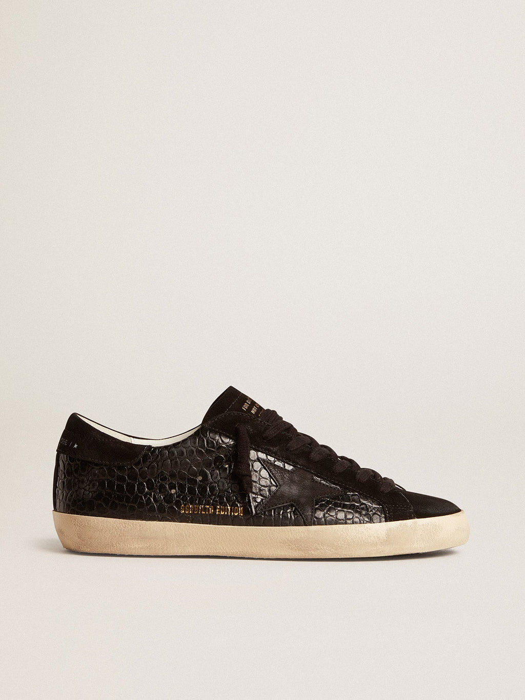 Men's Super-Star LTD in crocodile-print leather with black suede inserts| Golden Goose