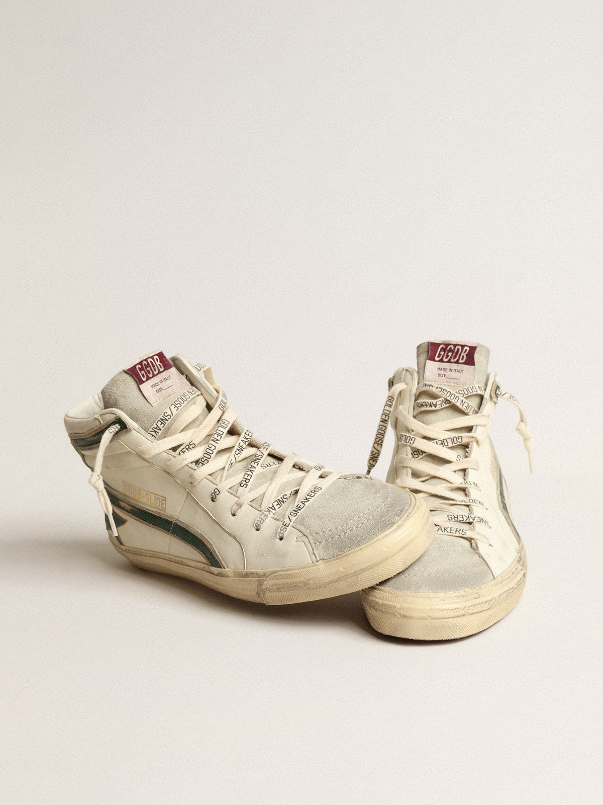 Slide in beige nappa with green laminated leather star and flash| Golden Goose
