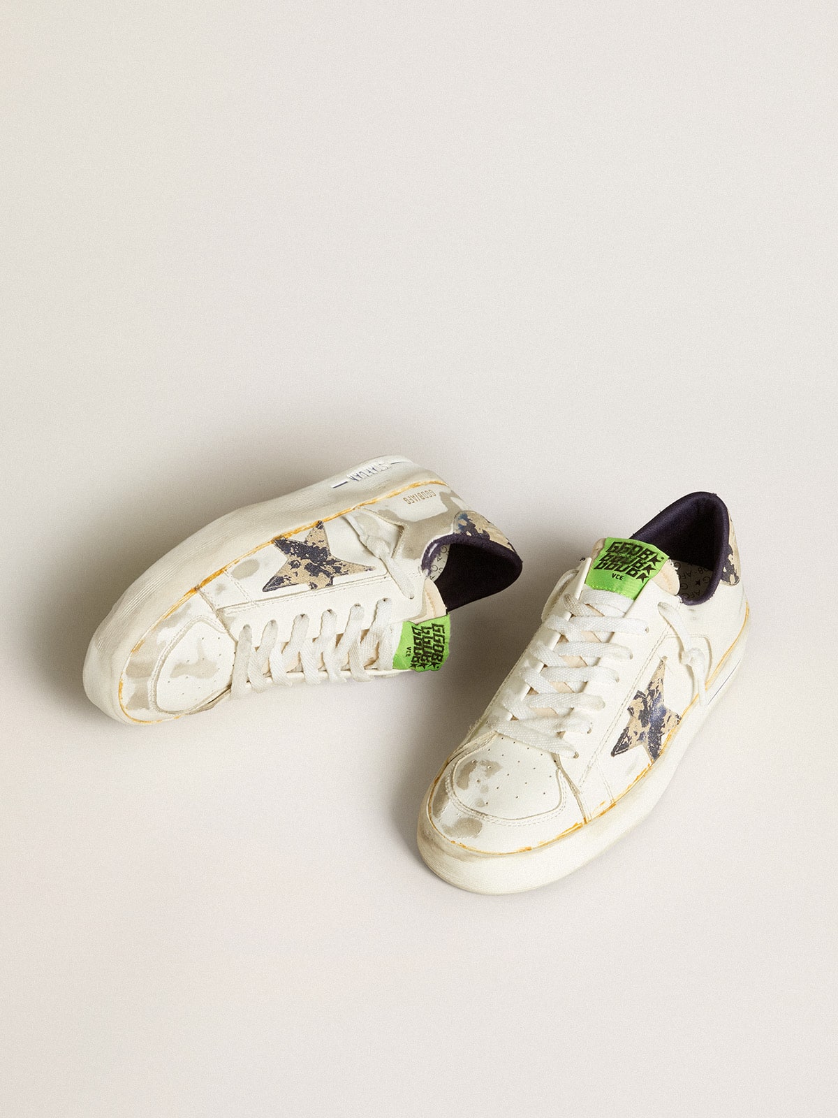 Women's Stardan LAB in white leather with a camouflage star and heel tab| Golden Goose